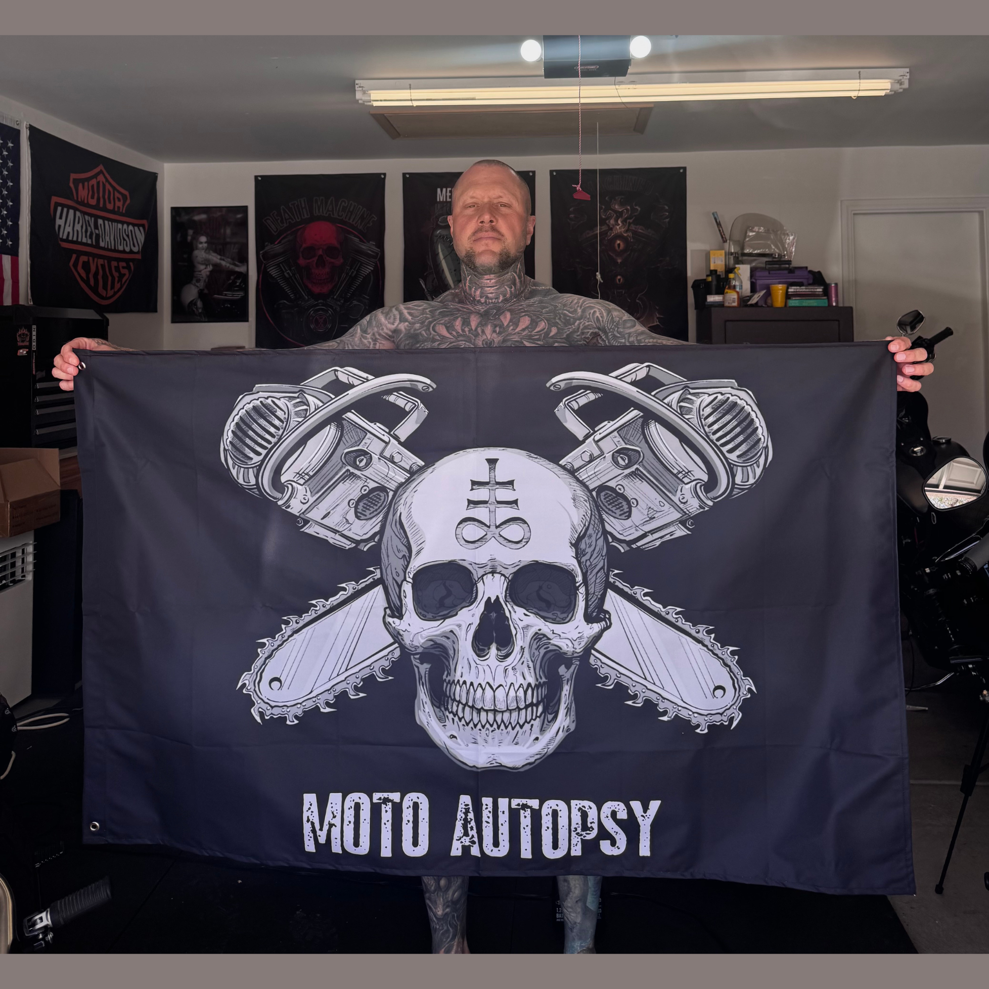 Moto Autopsy Chainsaw Logo Flag